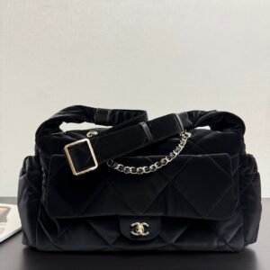 25N Coco Neige Quilted Nylon Shoulder Bag CC Gold-Tone Hardware & Water-Resistant Fabric