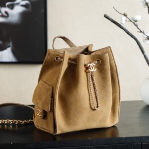 Premium 25B Backpack: Light Brown Matte Suede with Drawstring Closure