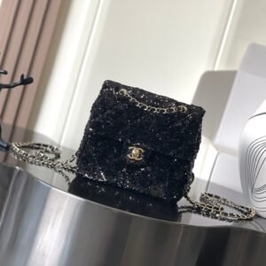 25K Sequin Fabric Mini Backpack (21cm) with Polished Gold-Tone Hardware