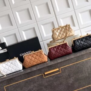Chanel Pearl-Trimmed Quilted Clutch with Chain
