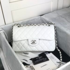 CHANEL Classic Flap Bag (25cm) in Caviar Calfskin with Silver-Tone Hardware