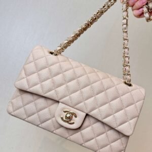 Classic Caviar Calfskin Flap Bag (25cm) with Interlocking CC Turn-Lock & Gold Hardware