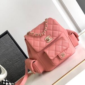 Quilted Caviar Leather Backpack Dual CC Logo & Convertible Strap