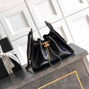 Premium Mini Hobo Bag in Suede Calfskin CC Vintage Gold Hardware & Quilted Texture