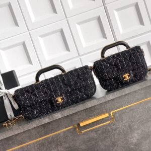 25K Fall/Winter Tweed CF Bag CC Black/Pink Tweed with Gold Hardware & Leather Top Handle