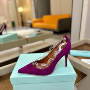 AQUAZZURA Crystal-Embellished Suede Pointed-Toe Slingback Pumps, 10.5cm