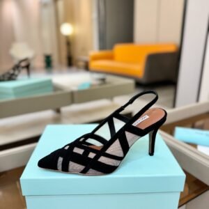 AQUAZZURA Metallic Leather Woven Mesh Pointed-Toe Slingback Pumps, 8.5cm