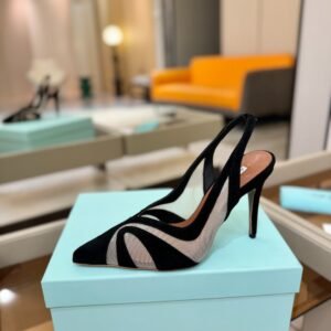 AQUAZZURA Suede & Mesh Cross-Strap Pointed-Toe Slingback Pumps, 9.5cm