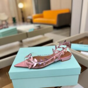 AQUAZZURA Metallic Leaf-Embellished PVC & Leather Pointed-Toe Slingback Flats