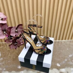 AQUAZZURA Multicolor Crystal-Embellished PVC & Leather Peep-Toe Stiletto Sandals, 10cm