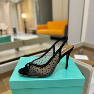 AQUAZZURA Polka-Dot Mesh & Suede Peep-Toe Slingback Pumps,10.5cm