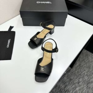 CC Logo Open-Toe Ankle-Strap Block Heel Sandals