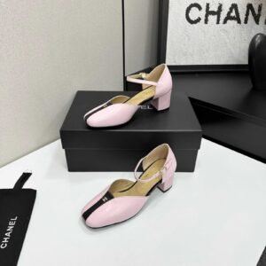 Two-Tone Leather Ankle-Strap Block Heel Pumps