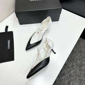 Two-Tone Leather Pointed-Toe Cutout Kitten Heel Pumps