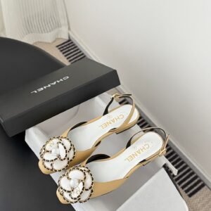 Camellia Embellished Chain Trim Slingback Flats