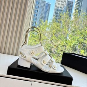 CC Logo Triple-Strap Block Heel Sandals (5cm Heel)
