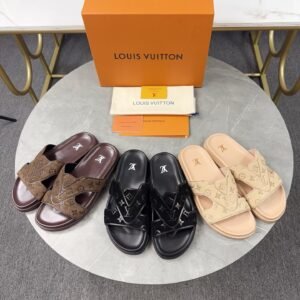 Louis Vuitton Brown Monogram-Embossed Suede Leather Slide