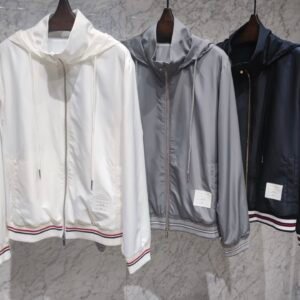 Unisex Tricolor Trim Hooded Windbreaker Jacket