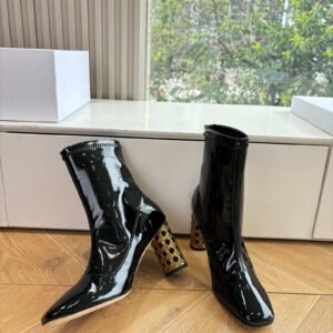 Dior Square Toe Sock Boot With Ornate Gold Heel Detail, 3cm/8.5cm