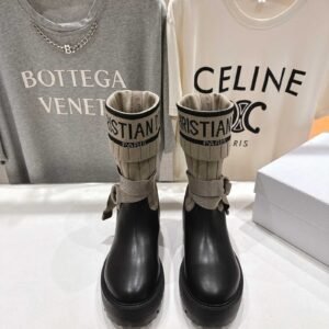 Dior D-Major Knee-High Boot With Logo Knit Sock Detail