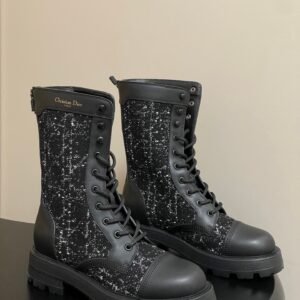 Dior D-Major Lace-Up Combat Boot With Speckled Tweed Detail