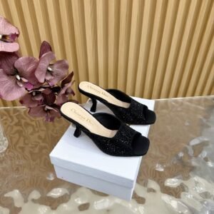 Christian Dior Crystal-Embellished Glitter Peep-Toe Mule Pumps, 8cm