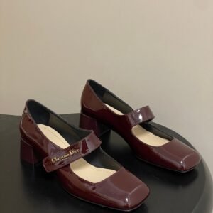 Christian Dior Logo-Embellished Patent Leather Mary Jane Pumps with Block Heel,4cm