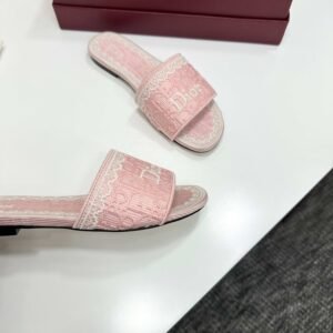 Christian Dior Dway Logo-Embroidered Fabric Slide Sandals with Lace Trim