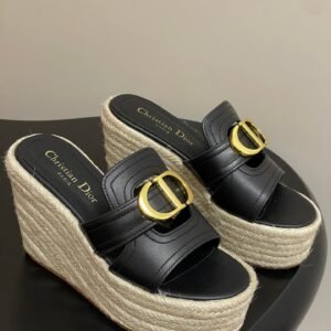 Christian Dior 30 Montaigne Leather Espadrille Wedge Mules, 9cm
