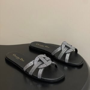 Christian Dior Crystal-Embellished Interwoven Strap Flat Mules