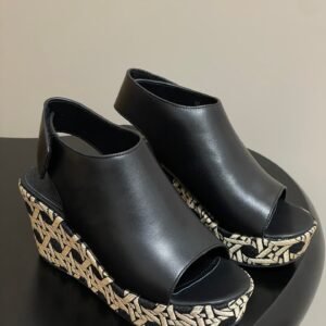 Christian Dior Oblique Jacquard Leather Peep-Toe Wedge Sandals, 9cm