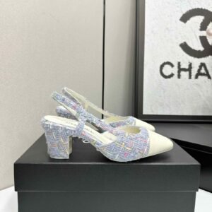 Two-Tone Tweed & Fabric Slingback Flats/6.5cm/9cm