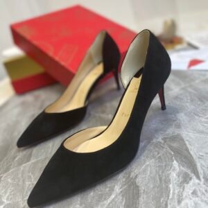 Christian Louboutin Black Suede D'Orsay Pointed Toe Red Sole Pump, Flat/6.5/8.5/10/12cm
