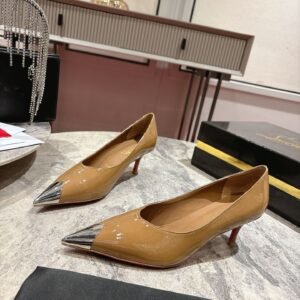 Christian Louboutin Patent Pointed Toe Pump with Metal Toe Cap, 5.5cm