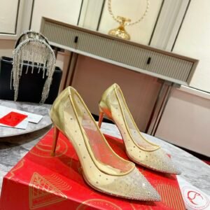 Christian Louboutin Crystal-Embellished Mesh Pointed Toe Red Sole Pump, Flat/6.5/8.5/10cm