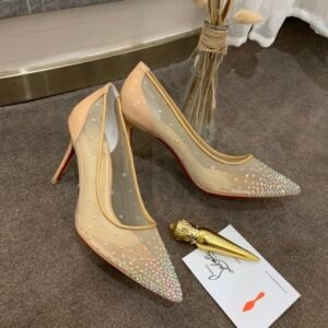 Christian Louboutin Crystal-Embellished Mesh Pointed Toe Red Sole Pump, Flat/6.5/8.5/10cm