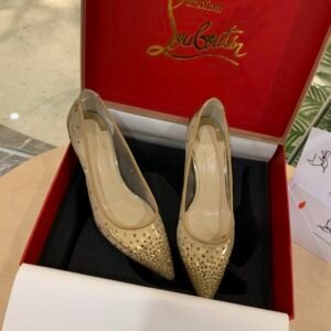 Christian Louboutin Gold-Tone Mesh Crystal-Embellished Pointed Toe Red Sole Pump, Flat/6.5/8.5/10cm
