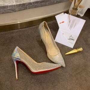 Christian Louboutin Iridescent Mesh Crystal-Embellished Pointed Toe Red Sole Pump, Flat/6.5/8.5/10cm