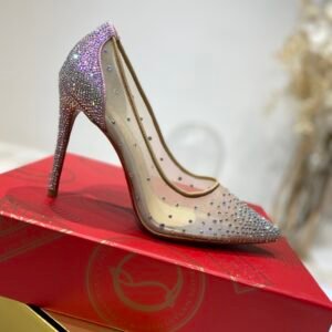 Christian Louboutin Iridescent Mesh Crystal-Embellished Pointed Toe Red Sole Pump, Flat/6.5/8.5/10cm
