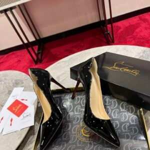 Christian Louboutin Black Patent D'Orsay Pointed Toe Red Sole Pump, Flat/6.5/8.5/10/12cm