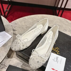 Christian Louboutin Crystal-Embellished Mesh Bow Flat Ballerina