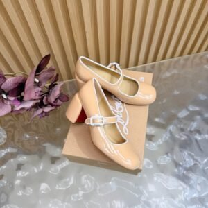 Christian Louboutin Patent Mary Jane Pump with White Trim, 7.5cm