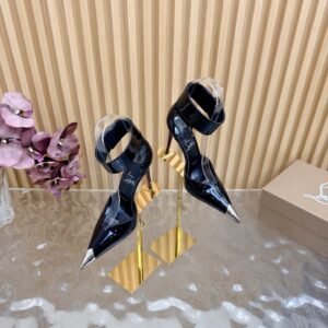Christian Louboutin Patent Ankle-Strap Pump with Metal Toe Cap, 10.5cm