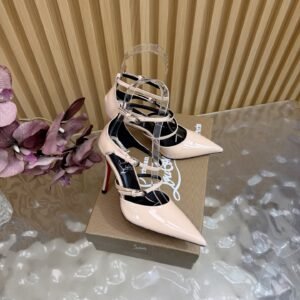 Christian Louboutin Patent Multi-Strap Pointed Toe Red Sole Pump, 10cm