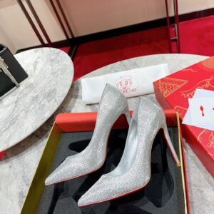 Christian Louboutin Silver Glitter Pointed Toe Red Sole Pump, Flat/6.5/8.5/10/12cm