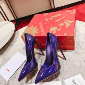 Christian Louboutin Metallic Blue Patent Pointed Toe Red Sole Pump, Flat/6.5/8.5/10/12cm