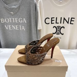 Christian Louboutin Red Suede Crystal-Embellished Cut-Out Mule,10cm