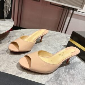 Christian Louboutin Nude Patent Clear Strap Slide Sandal, 6.5/8.5/10cm