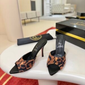 Christian Louboutin Black Patent Peep-Toe Mule,8.5/10cm