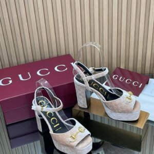 Gucci Horsebit Platform Sandals In Black Velvet, 11cm